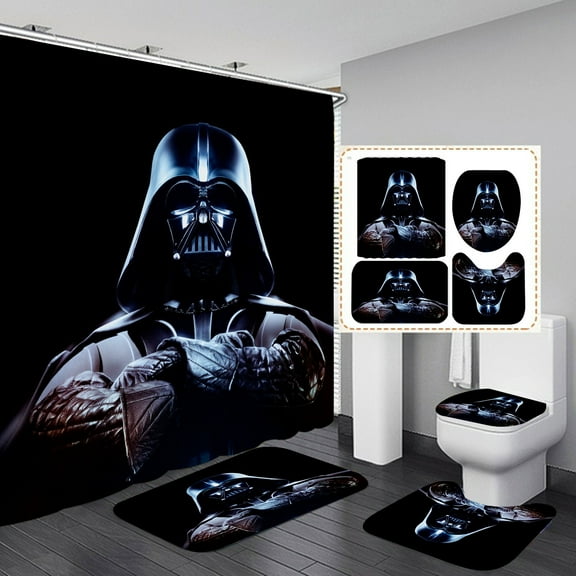 Darth Vader Dark Trooper Shower Curtain, Bathroom 4 Pieces Set Toilet Lid Cover and Bath Mat, Non-Slip Rugs, Durable and Waterproof, for Bathroom Decor Set, 72" x 72"