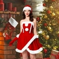 thumbnail image 2 of DHFJKG Christmas Dresses For Women Strapless Fuzzy Trim Irregular Hem Mini Dress With Hat Gloves 3PCS Santa Party Wear Cozy Outfit, 2 of 7