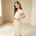 thumbnail image 5 of Amidoa Girls 2 Piece Outfits Summer Clothes Solid Color Cute Short Sleeve T-Shirt and Shorts Casual Kids Clothing Sets,Beige Size 10, 5 of 9