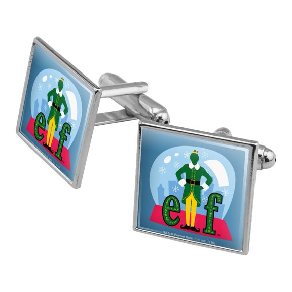 Elf Snow Globed Square Cufflink Set - Silver or Gold