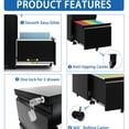 thumbnail image 3 of Lockable Metal Rolling File Cabinet With 2 Drawers - Fits Legal/letter/a4 Docs, Fully Assembled Black Office Addition Drawer Mobile Security Lock Stores Files, Unit, 3 of 6