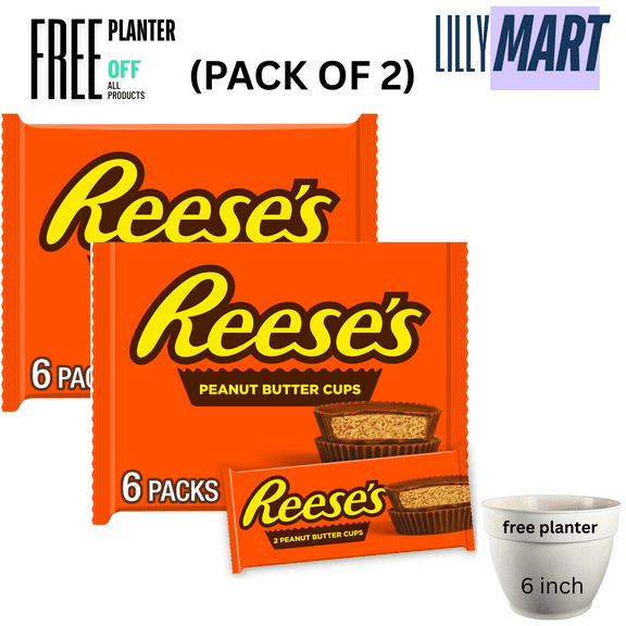 Reese's Milk Chocolate Peanut Butter Cups Candy, Packs 1.5 oz, 6 Count (pack of 2)