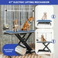 thumbnail image 3 of ModFusion 47x24 Inch Electric Dog Grooming Table with Power Outlet, Tool Tray, Arm, Wheels, Leash Loops Adjustable Height, Blue Anti Slip Silicone Mat, Black Heavy Duty Aluminum X-Lift, 3 of 10