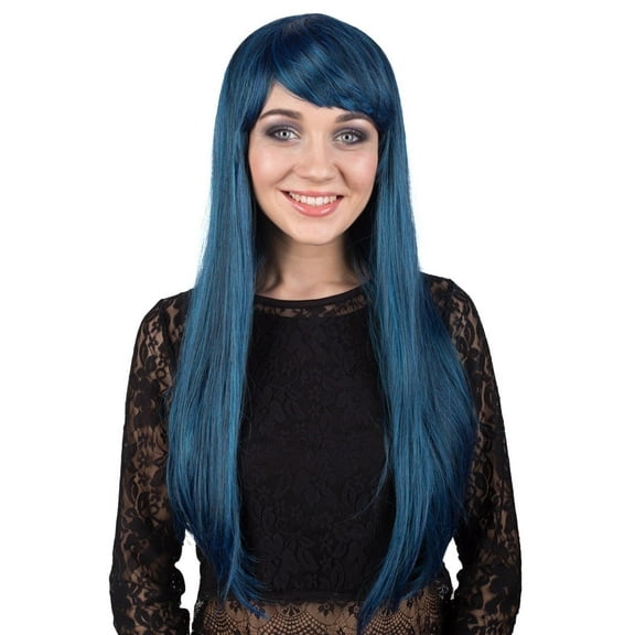 HPO Adult Women's Dark Blue Color Straight Medium Length Trendy Head Wig