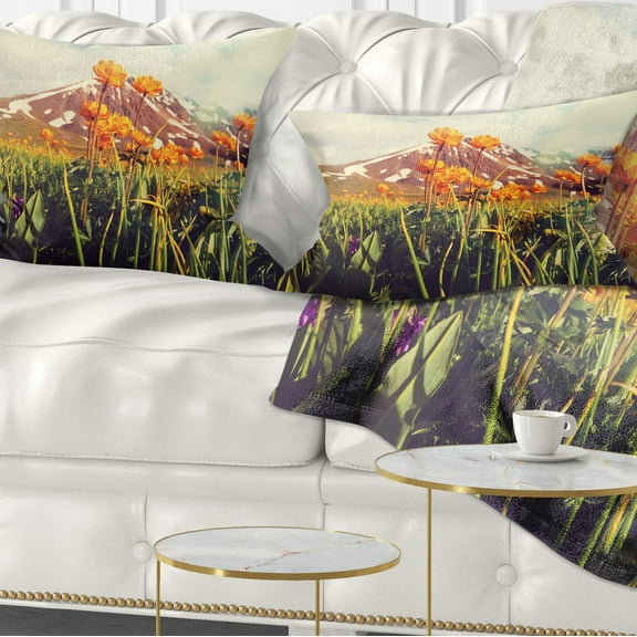 Designart Fantastic Yellow Flowers in Meadow - Flower Throw Pillow - 12x20