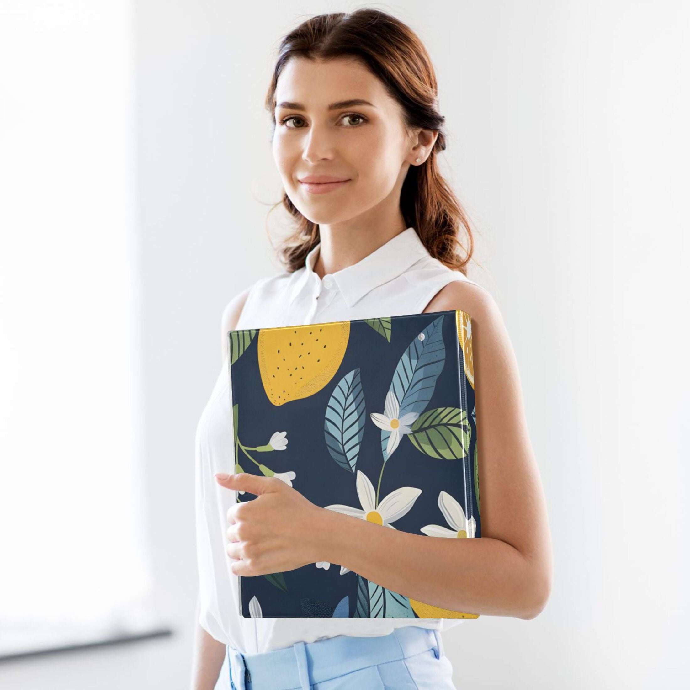 Lemon Fruits Lemon Blooms 3 Ring Binders 1.5 inch Hardcover File Folders with Interior Pockets A4 Size Organizer for School Office Hospital