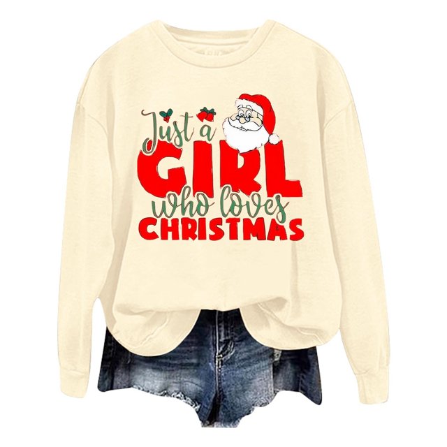 VBARHMQRT Sweat à Demi-Fermeture à Glissière Women Mode de Noël pour Femmes Père Noël Imprimé Lettre Manches Longues Col Rond