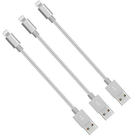 Short Nylon Braided USB Lightning Charging Cable/Data USB Compatible for iPhoneX Case /8/8 Plus/7/7 Plus/6/6s Plus,iPad Mini- 8-inch (3-Pack, Space
