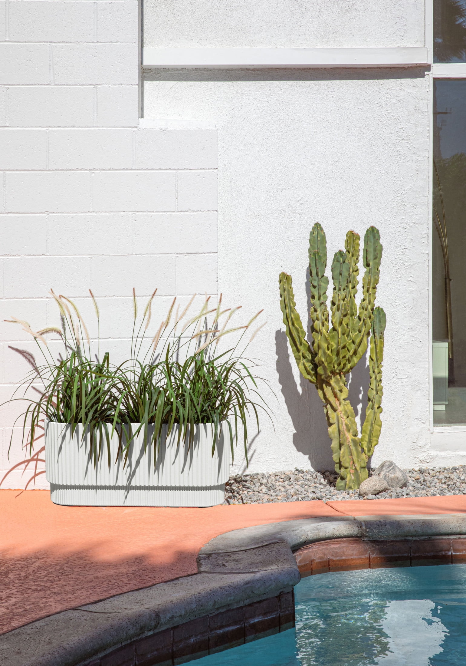 Veradek Demi Series 30" Long Plastic-Stone Planter - White