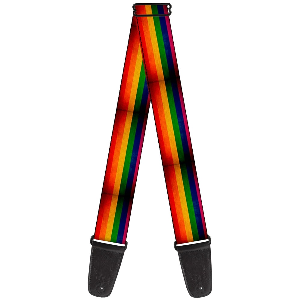 Buckle-Down Guitar Strap, Flag Pride Distressed Rainbow, 2 Inches Wide