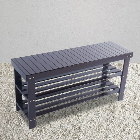 Shoe Organizer Garage 3-Tier Entryway Bench, URHOMEPRO Damp-proof Bamboo Shoe Rack Bench, Sturdy Shoe Rack Organizer w/ Seat, Door Shoe Rack for Cubby Closet, Wardrobe, Cabinet, Garage, Entrance, 35