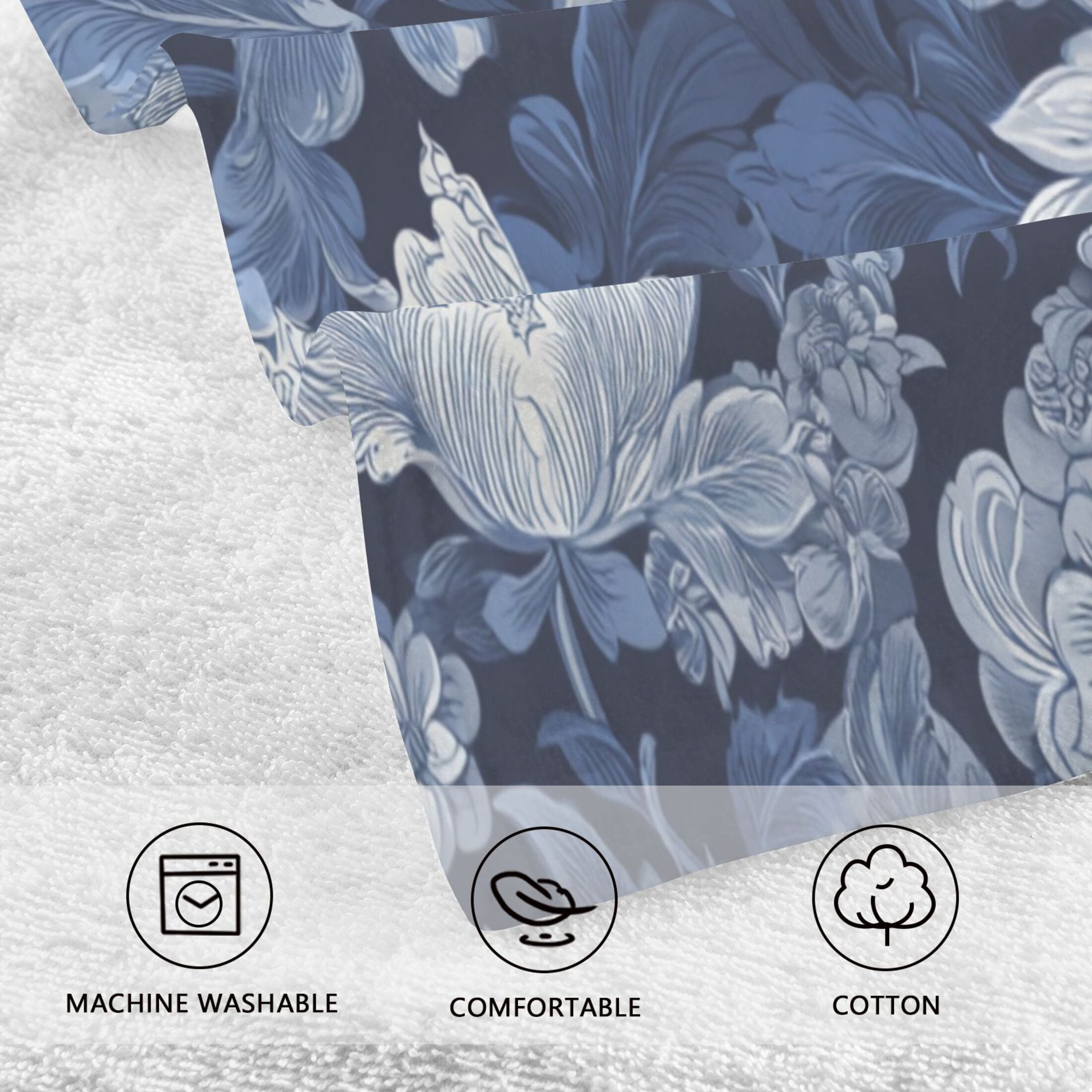 2 Pieces of Cotton Towel Face Towel Set Hand Towel Bath Towel Cotton Bath Towel Sets Blue Flowers Beautiful