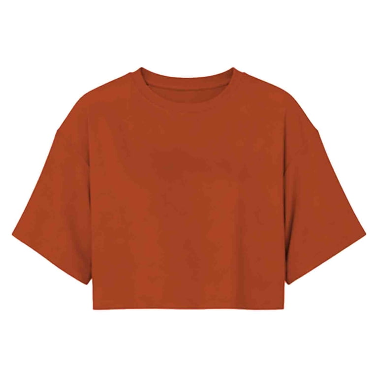 KHONTS Women's Half Sleeve Cropped T-Shirts Drop Shoulder Round