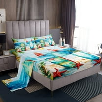 Erosebridal Beach Surfboard Sheet Set Twin, Summer Holiday Twin Sheet Sets, Cute Starfish Bedding Twin Size, Breathable Room Decorative, 3pcs