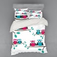 thumbnail image 2 of Ambesonne Cartoon Bedding Set 3 Pcs, Couples of Owls on Tree, Twin, Turquoise Blue Pink, 2 of 3