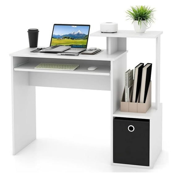 JZWAL White Computer Desk with Drawers & Keyboard Tray, Modern Home Office Desk with Storage Shelves & Printer Stand, Laptop PC Table for Workstation, Study Writing Desk for Small Spaces, Bedroom