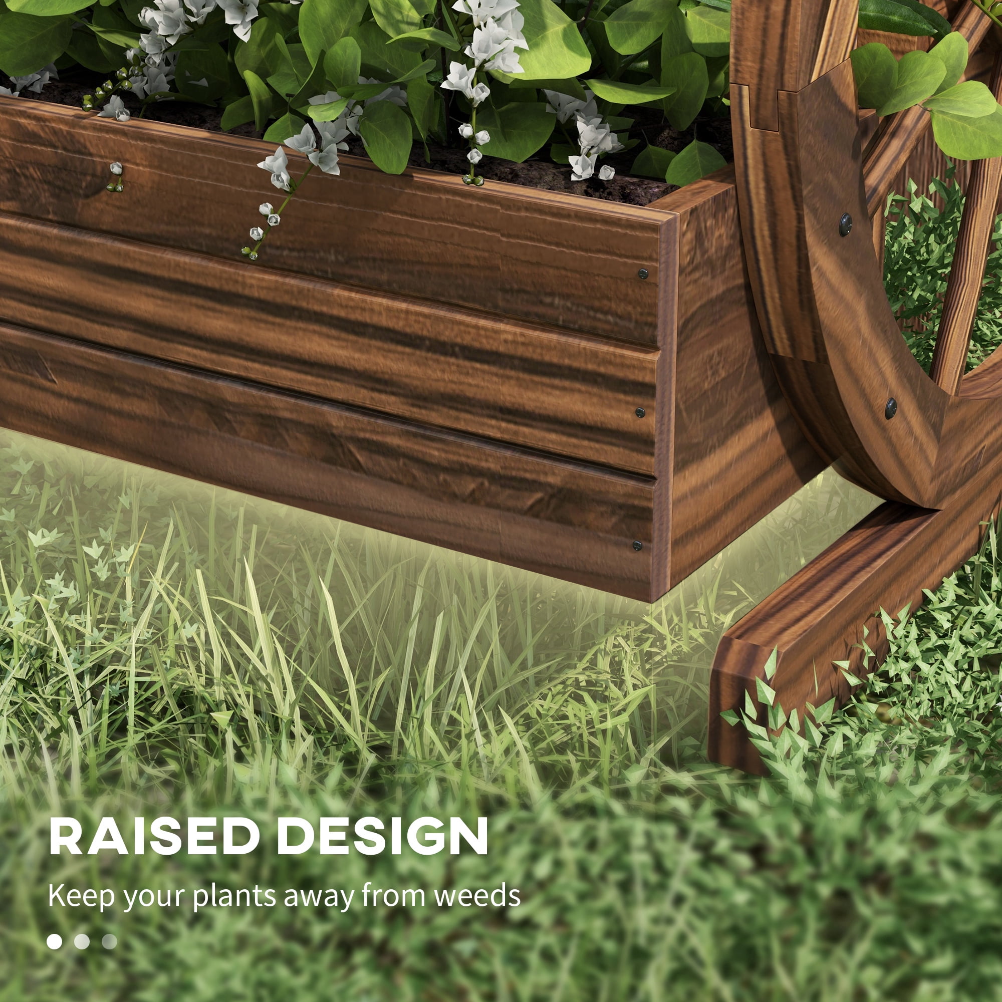Outdoor Planter, Wooden Wagon Planter Box, 3-Tier Raised Garden Bed, for Vegetables Flowers Herbs