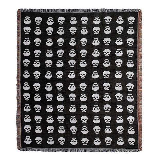 CHAO 1 pieza de 160x130 cm, manta tejida a cuadros con cabeza de calavera decorada con flecos, bohemia, simple, suave, cómoda, protege contra el frío para sofá, silla, descanso y siesta