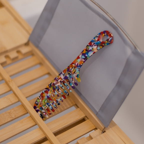 Wide tooth wet hair comb - Resin handmade long handle comb