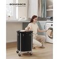 thumbnail image 2 of FeGemax 18.5-Gallon (70 L) Laundry Basket with Wheels, Rolling Round Heavy-Duty Laundry Hamper Cart with Steel Frame and Removable Bag, 2 Locking Wheels, Ink Black and Metallic Silver URLS006B01, 2 of 7