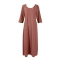 thumbnail image 6 of Mohiass Womens Summer V Neck Solid Color Linen Loose Fit Sundress Fashion 3/4 Sleeve Flowy Vacation Beach Maxi Dress Pink 2XL, 6 of 7