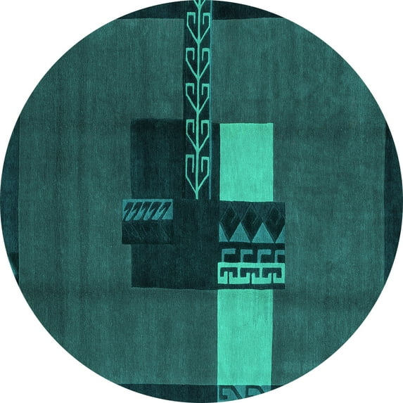 Ahgly Company Indoor Round Abstract Turquoise Blue Modern Area Rugs, 6' Round