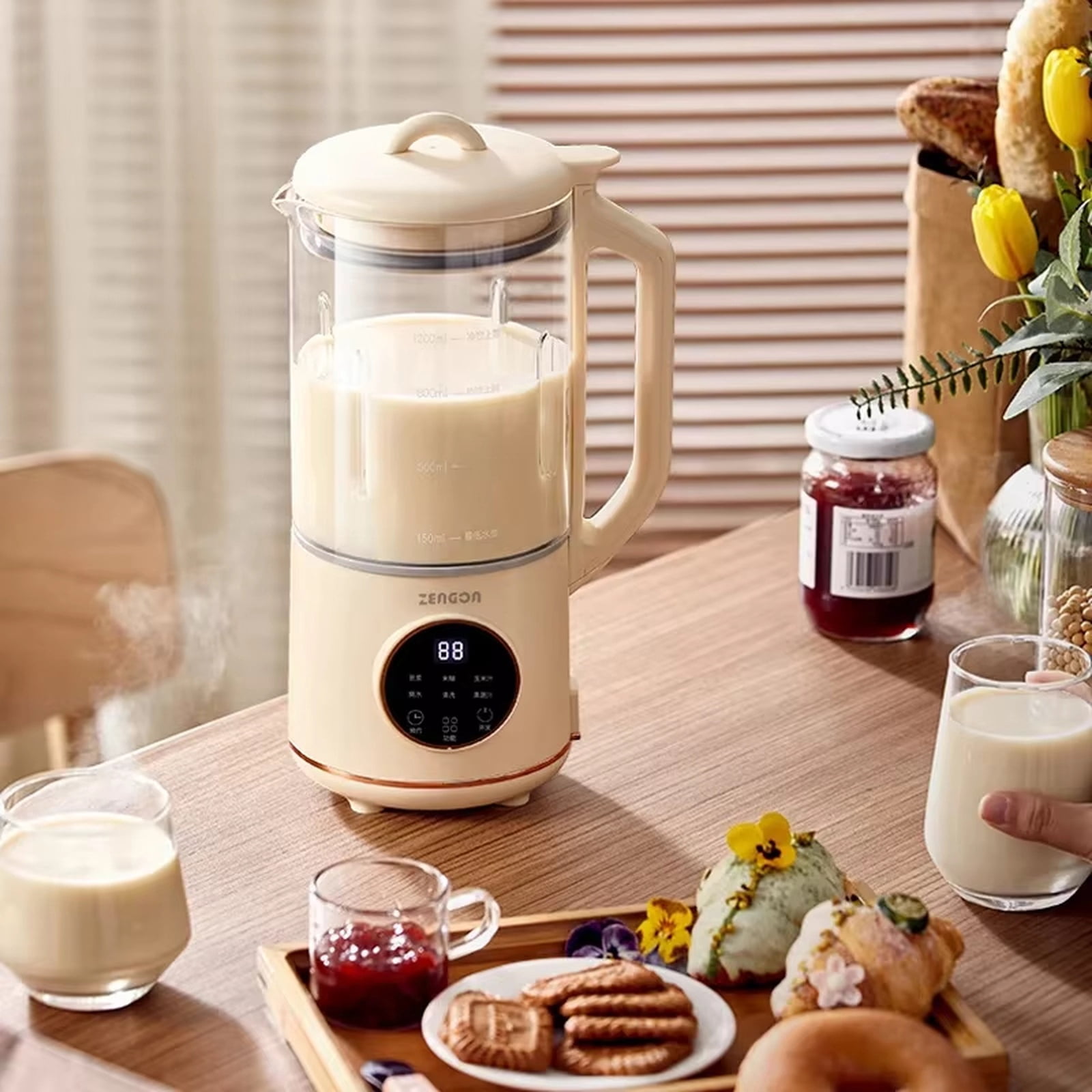 ZENGON Wall-Breaking Blender, Automatic Mini Household Multifunctional Baby Food Processor, No-Filter Mini Soy Milk Maker with Digital Display, for Home, Kitchen, Breakfast, Baby Feeding