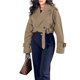 thumbnail image 2 of Chaqueta Corta de Ciclismo para Mujer, Gabardina Informal Cruzada con Cinturón Marrón Oscuro M, 2 of 9