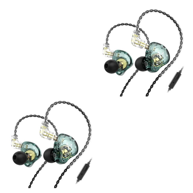 Injueey Auriculares deportivos intrauditivos con cable de 3,5mm, auriculares dinámicos portátiles, ergonómicos, para trabajar, correr, Verde con micrófono 2Conjunto