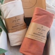 Joey and Joan Bassinet Fitted Sheet for 4moms Mamaroo, Beige, Rusty Brown, 2 Count