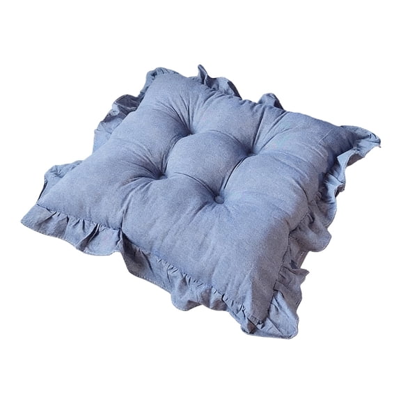 Dark Blue Square Ruffled Edge Floor Cushion In Dark Blue For Chair Velvet Office Ottoman Mat Strap 18 Inch