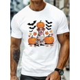 thumbnail image 1 of Camiseta de Halloween con estampado de momia de perro y calabaza - Camiseta informal negra de manga corta, diseño de momia de perro blanca, calabaza naranja y murciélago, moda de temporada, cuello red, 1 of 6