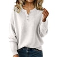 thumbnail image 2 of Only Moment White Womens Fall Sweaters Crew Neck Button Up Fall Outfits Trendy 2026 Long Sleeve Shirts Bussiness Casual Knit Pullover Sweater Tops XL, 2 of 4