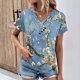 thumbnail image 2 of Mujeres de Verano Superior, V-Cuello Casual Camiseta de Moda de Manga Corta Hecha de Cómodo Estante de Imitación para Toda la Temporada de Uso Diario, Camisetas Cortas para Mujeres, 2 of 4