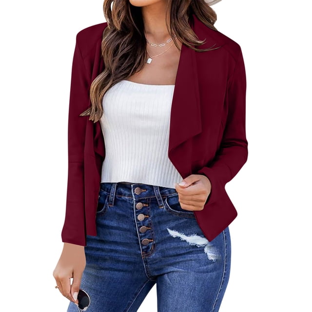 Blazer de mujer de moda de verano de color sólido ajustado de manga larga de doble botonadura traje chaqueta pequeña abrigo de mujer