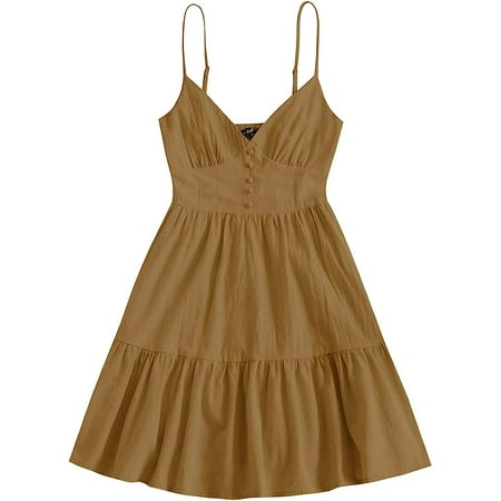 

ZAFUL Women s Casual V Neck Summer Mini Dress Spaghetti Strap A-Line Short Dresses Backless Solid Color Sundress