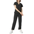 thumbnail image 2 of Minjewel Women's V-Neck Short Sleeve Scrubs for Women Set with Pockets, Durable & Comfortable Scrub Set for Hospital & Caregiving Duty,Black L, 2 of 7