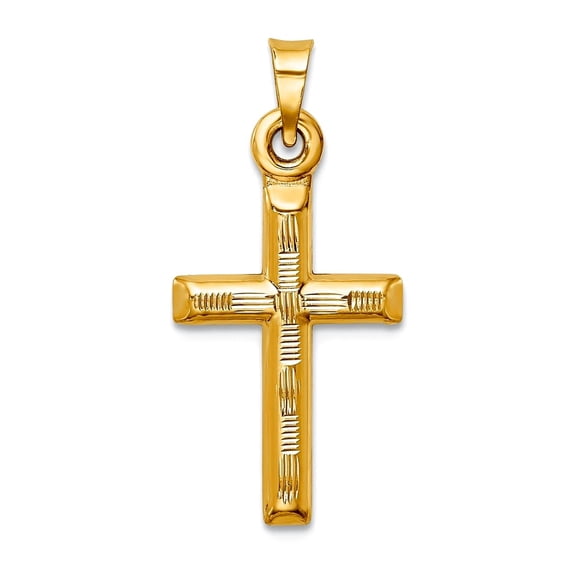 14k Solid Yellow Gold Hollow Sparkle-Cut Religious Faith Cross Pendant Necklace 37mm long Pendant for Women