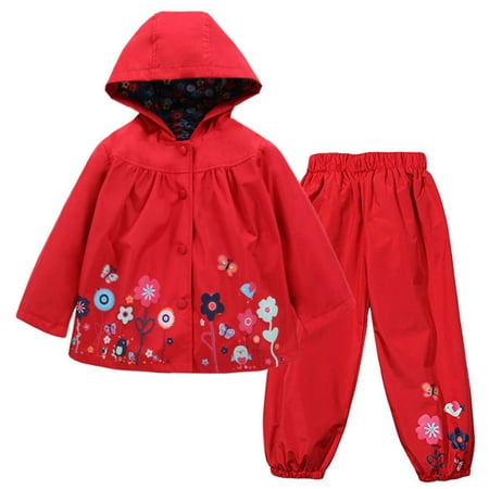 

Gotyou Children 2 Piece Outfits Summer Toddler Flower Windproof and Rainproof Hooded Jacket Waterproof Suit