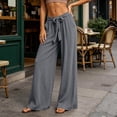 thumbnail image 4 of Karymi Wide Leg Pants Woman Linen Blend Wide Leg Pants, Elastic Drawstring Waist Casual Loose Trousers with Pockets, Solid Lightweight Flowy Pants Jeans for Women, 4 of 6