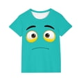 thumbnail image 2 of Blusas y camisas de manga corta con cuello redondo para niños y niñas, color liso, con estampado de expresión linda, manga corta, holgadas y cómodas, blusa para niña, 2 of 5