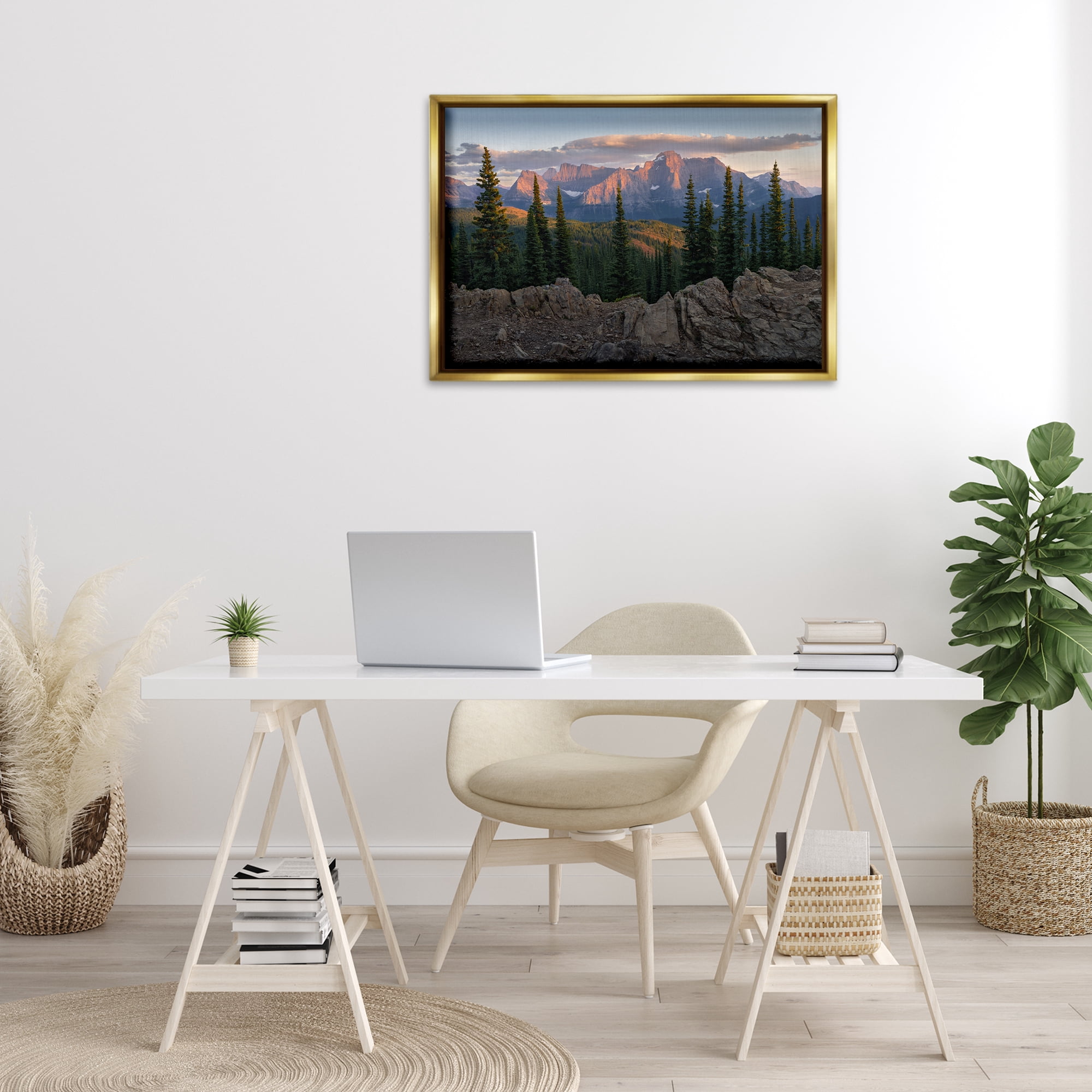 Stupell Industries Diurnal Mountain Scenery Landscape Photography Gold Floater Framed Art Print Wall Art, 31 x 21
