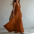 thumbnail image 4 of Halter Neck V-Neck Sleeveless Maxi Dress Solid Color Flowy Dress Casual Summer Party Evening Gown for Women Brown S(S), 4 of 8