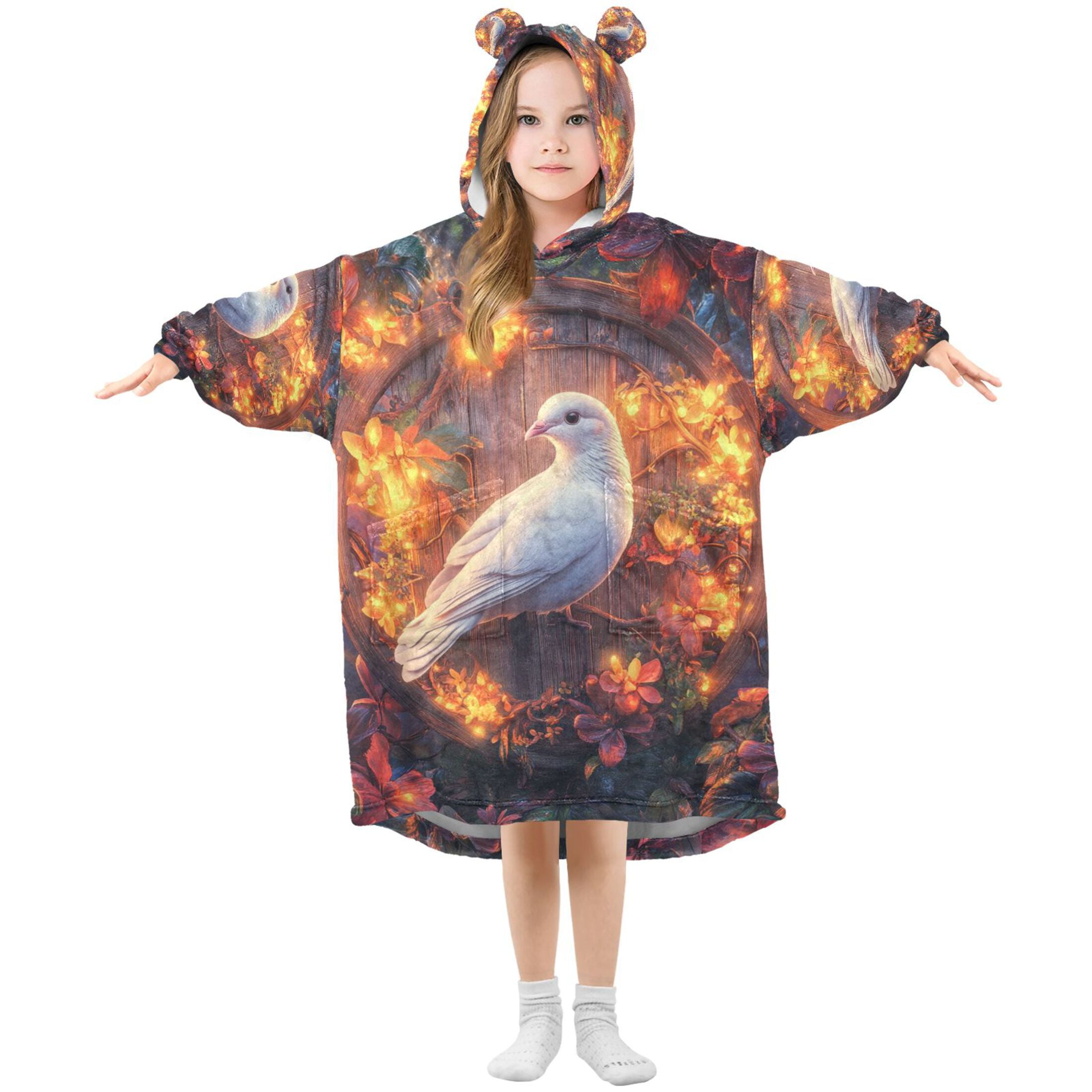 YAZAOO Kids Wearable Blanket Hoodie Warm and Cozy Dove Of Dreams Flannel Sweatshirt