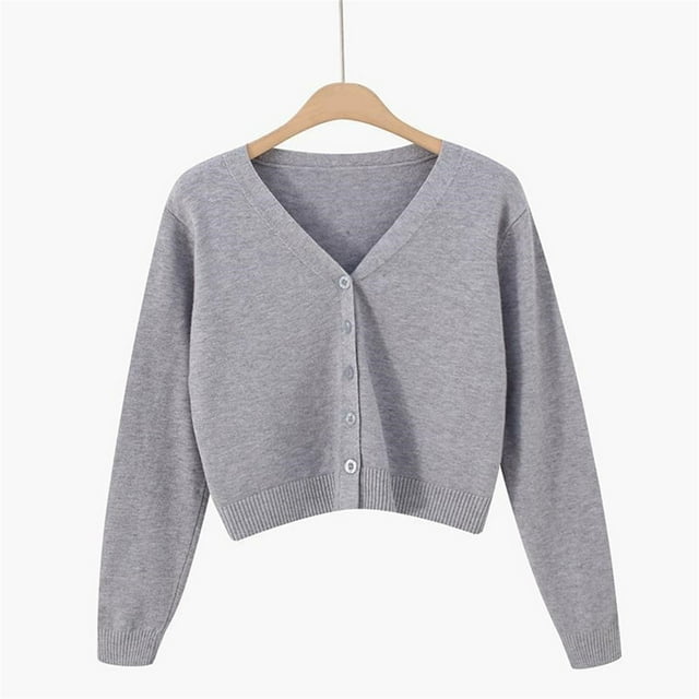 Fall Winter Jackets Coats Cardigan for Women, V Neck Cardigan Sweater Plus Jacket Solid Color Knitted Sweater Gray