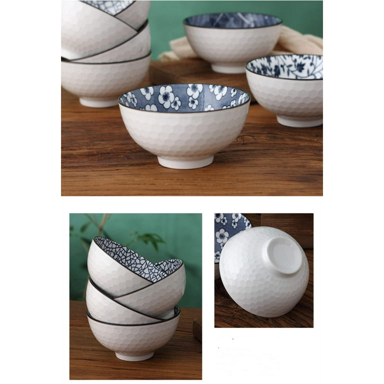 4.5 inch Ceramic Rice Bowl 4 Piece Set Hand Painted Blue Flower