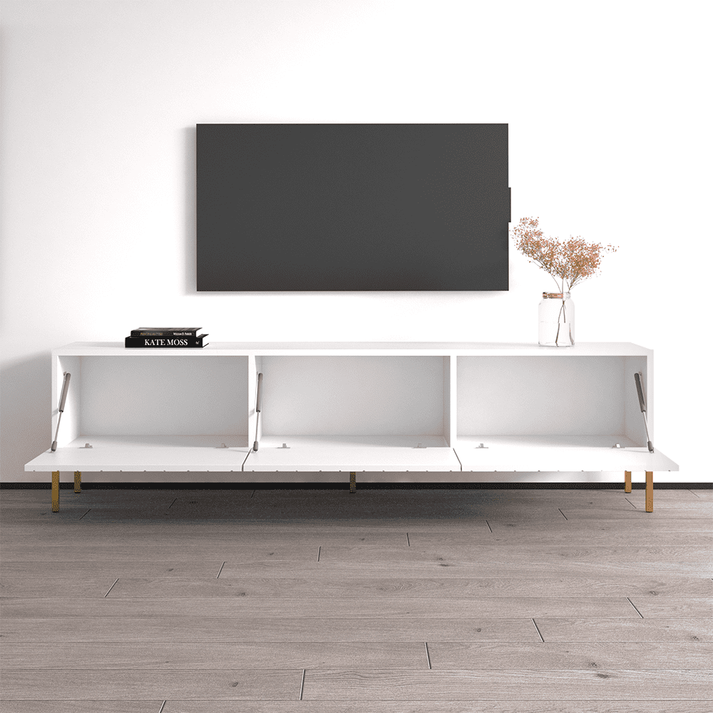 Hexa 01 TV Stand for TVs up to 85", Mid-Century Modern High Gloss 75" Entertainment Center, TV Media Console with Storage Cabinets
