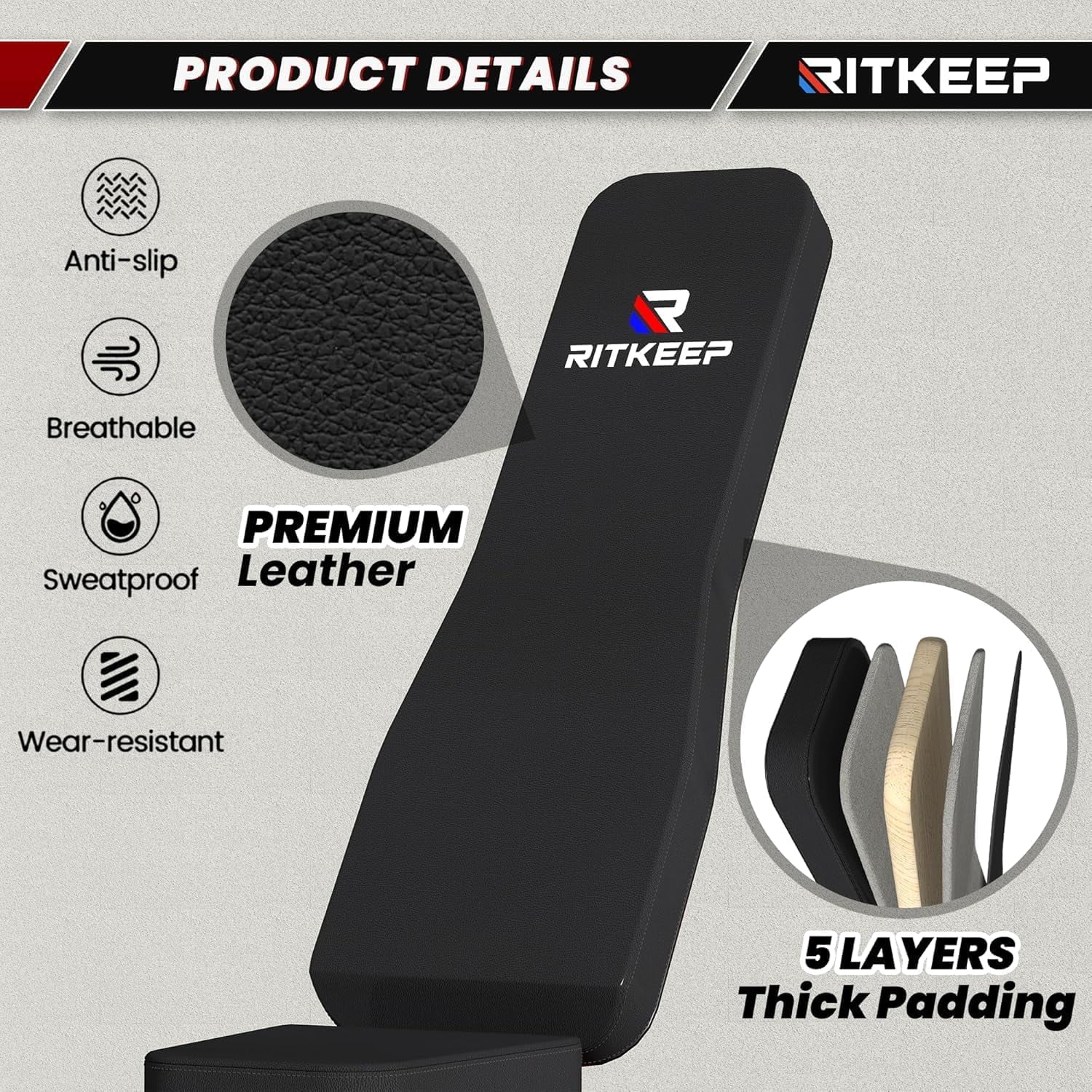 RitKeep Fitness Adjustable Weight Bench 1300 lb Capacity for Home Strength Training