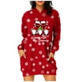 thumbnail image 1 of Wyzesi Robes de Maternité pour Femmes Bleues Imprimé de Noël Sweat à Capuche à Manches Longues avec Poche Robe Pull Pyjama de Noël, 1 of 3