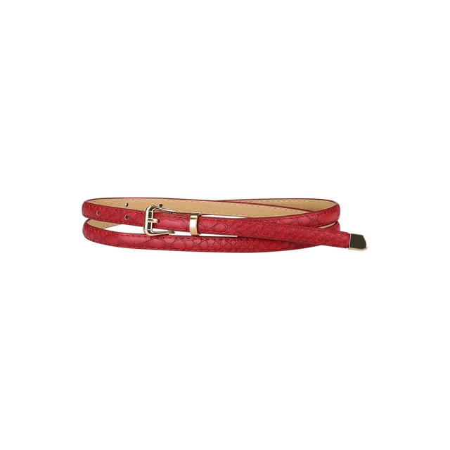 Cinturones de cuero grabados para mujeres Inspire Chic, cinturón con hebilla de pin de aleación, color rojo vino, 104 cm/41''